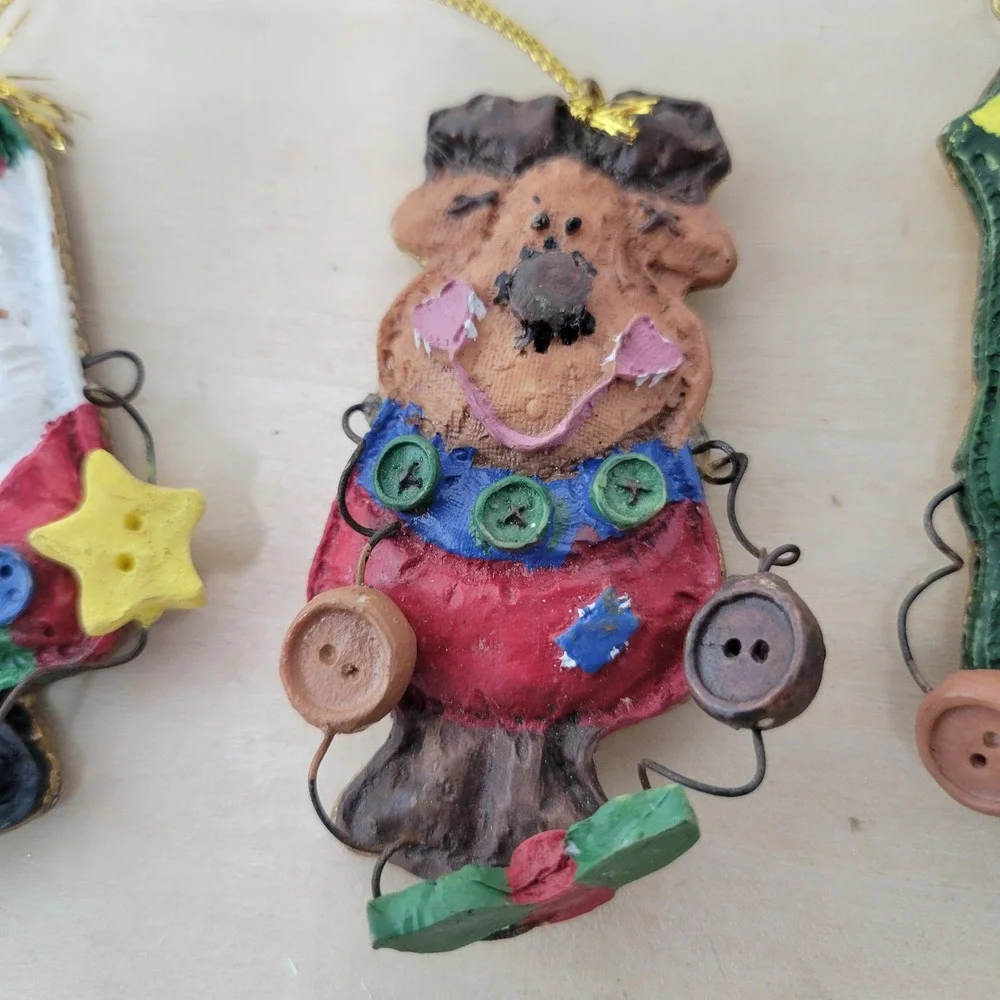 Whimsical Christmas‎ Ornaments Resin Button Embellished Holiday Set Of 4